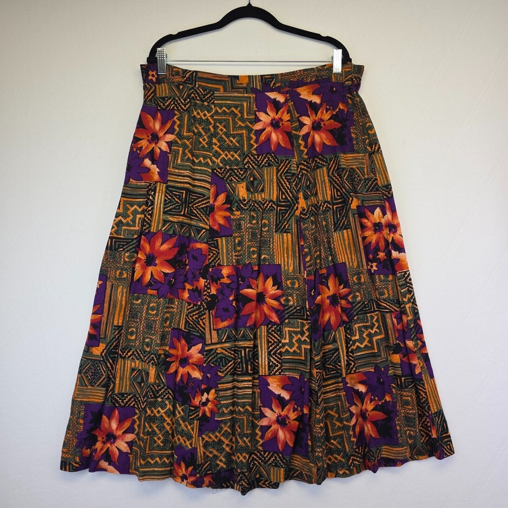 Vintage Worthington Skirt Womens 12 Purple Hippie Boho Floral A Line Festival